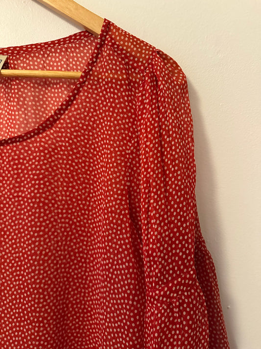 RVCA Red Dotted Sheer Women's Blouse | Size Medium