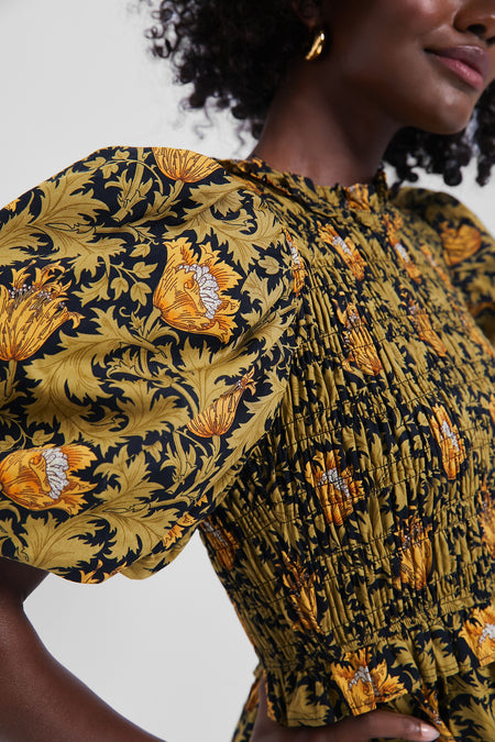 NWT Hyacinth House Tuckernuck Olive Leafy Floral Smocked Smythe Midi Dress | XL