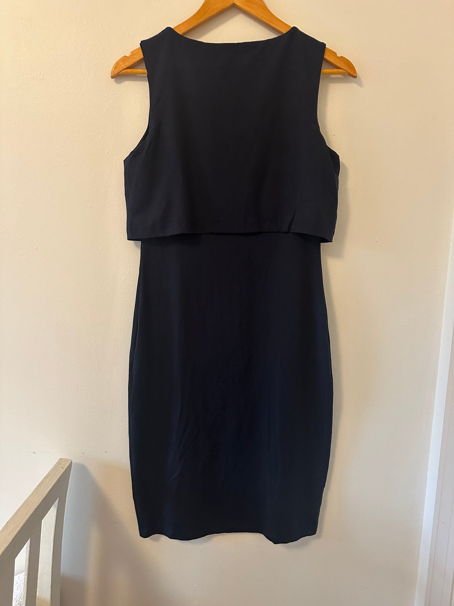 Susana Monaco Sleeveless Navy Dress with Overlay at The Top - Size Medium
