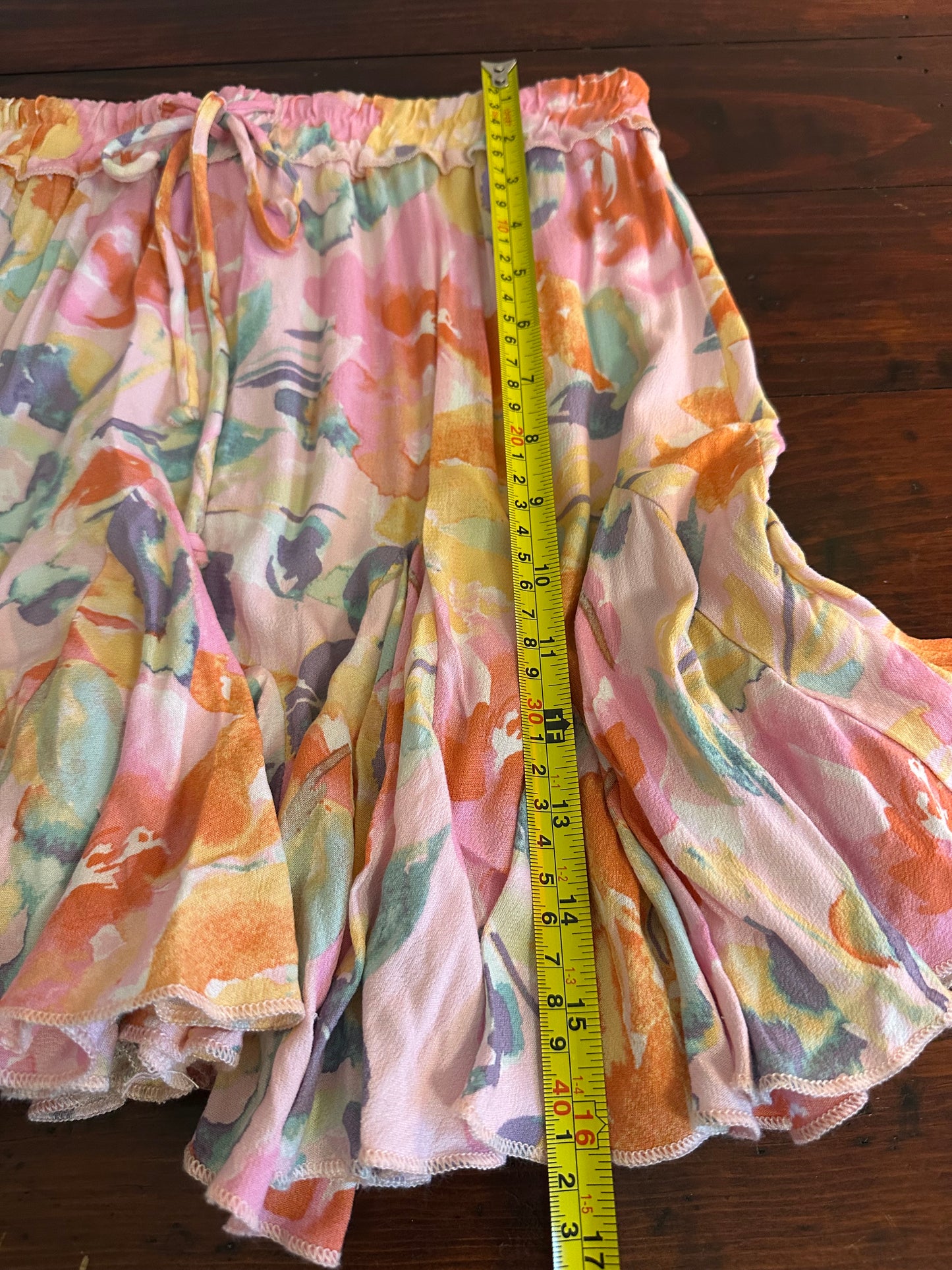 Olivaceous Pink Multicolor Floral Ruffle Mini Skirt - Size Medium