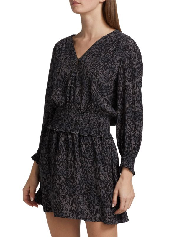NWT Rails Zana Smocked Blouson Mini Dress in Abstract Animal Size Small