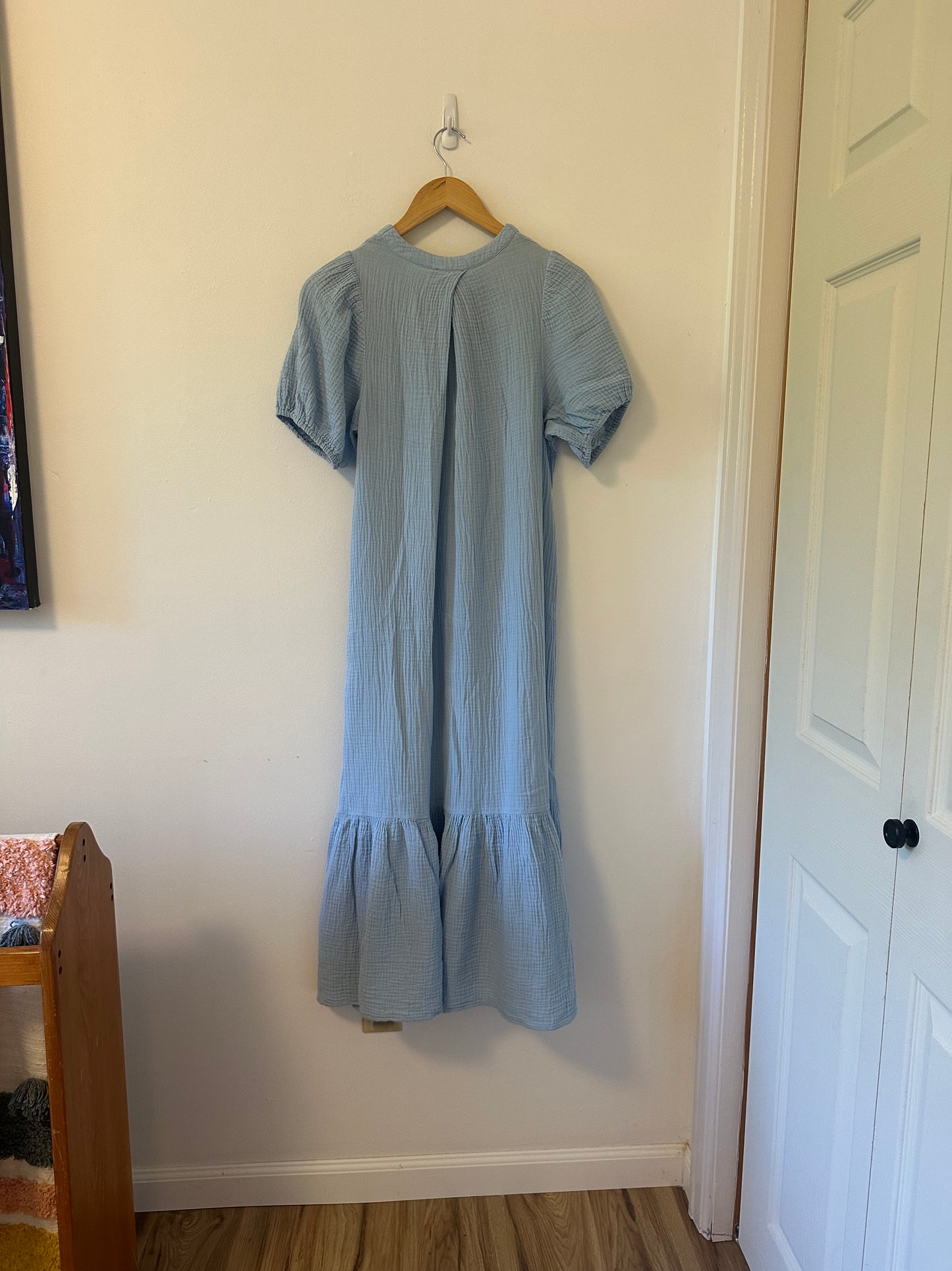 Sundays - Light Blue Decker Button Front Dress in Cotton Gauze | Size Small