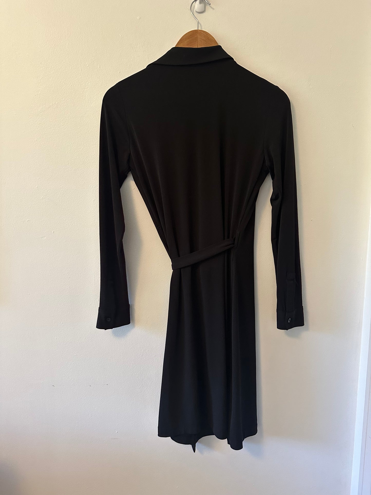 Calvin Klein Black Long Sleeve Collared Knit Wrap Dress | Size 4