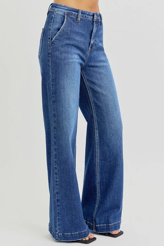 Risen Wide Leg Stretch Slant Pocket Jeans | Size 31
