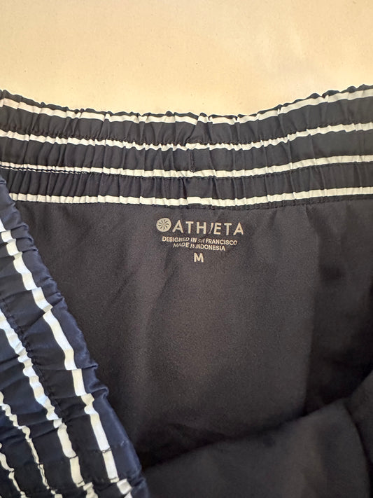 Athleta Dark Blue and White Striped Shorts - Size Medium