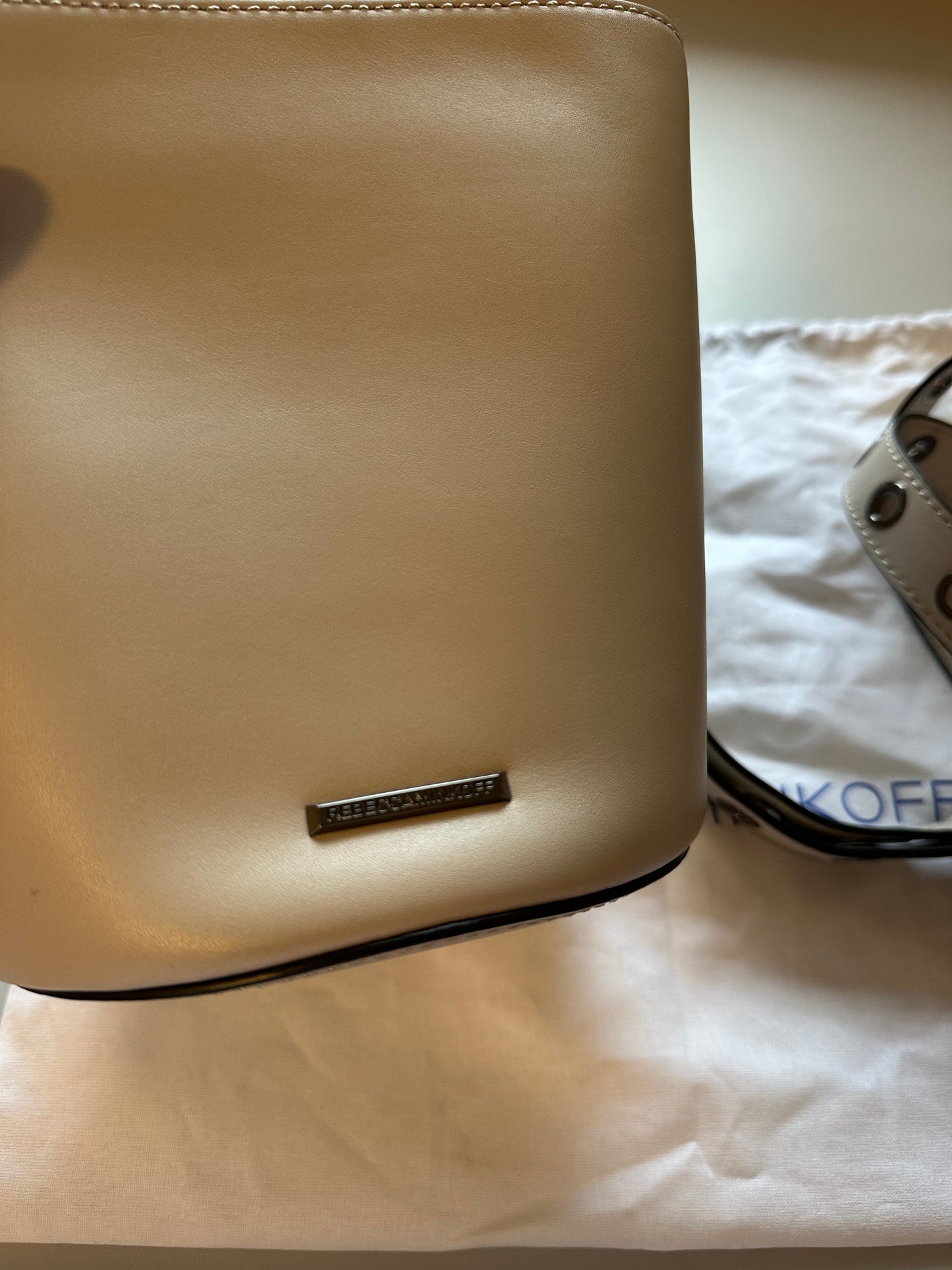 Rebecca Minkoff Cream Kate Small Bucket Bag in Putty Leather