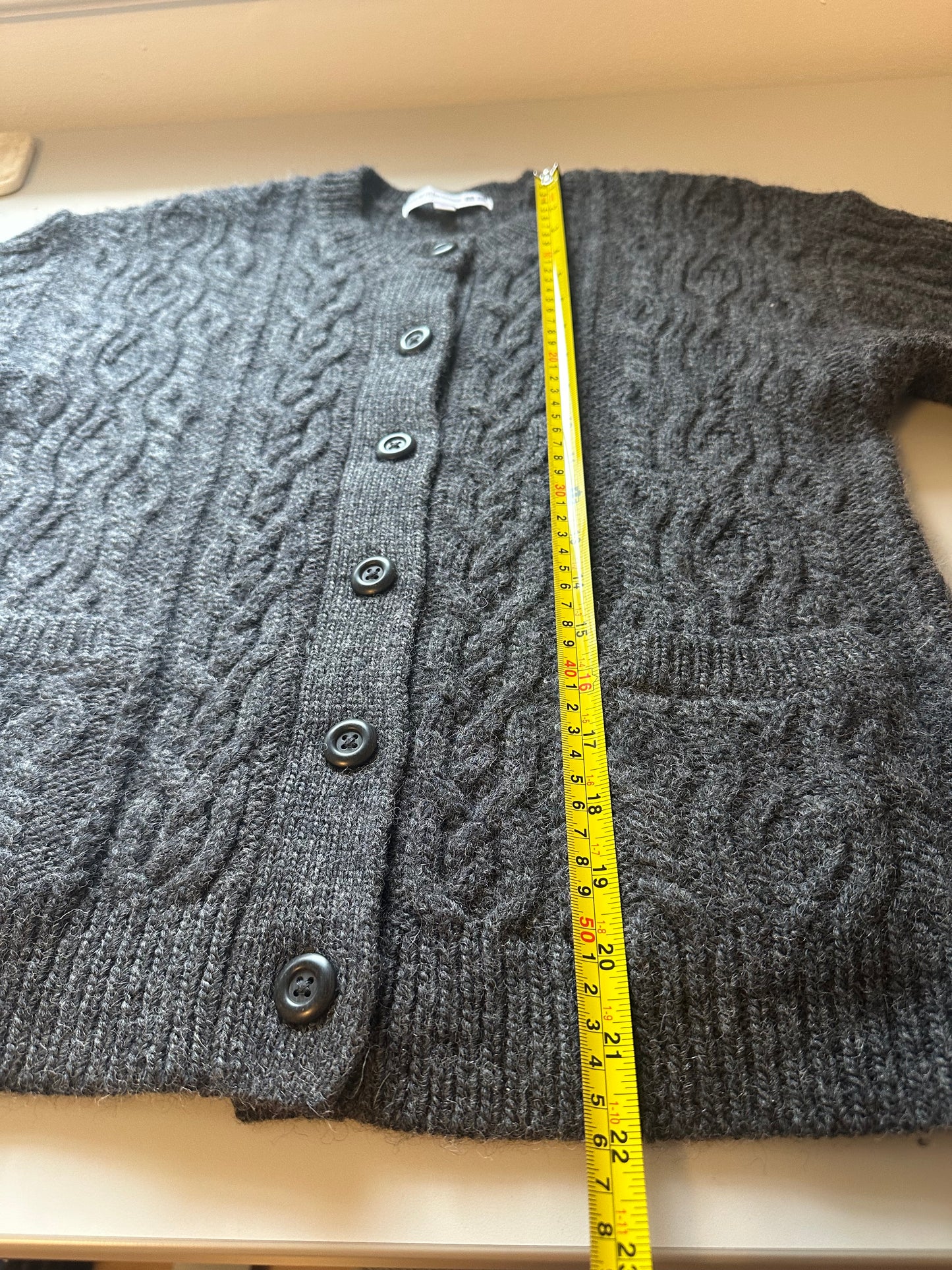 Uniqlo Dark Gray Cable Knit Wool Blend Cardigan | Size XS