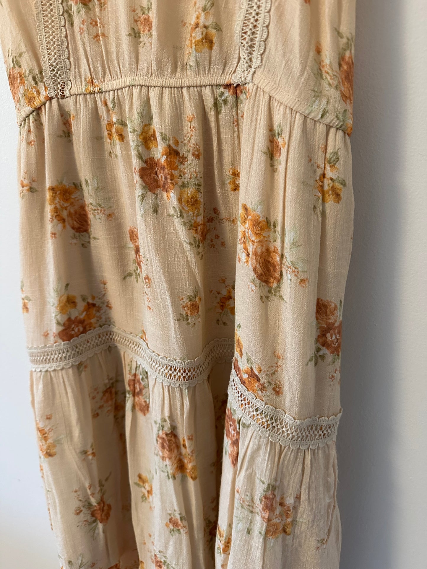 Mine - Floral Beige Maxi Dress | Size Small