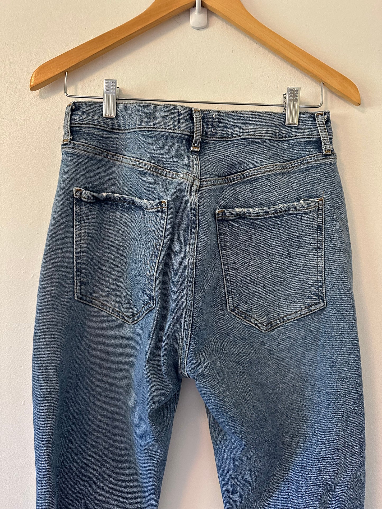 Agolde Riley Distressed Blue Skinny Stretch High Rise Jeans | Size 28