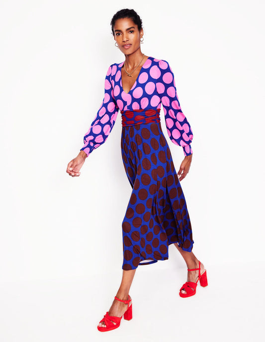 NWT Boden Daphne Jersey Maxi Dress in Pink Tourmaline, Large Spot - Size 8