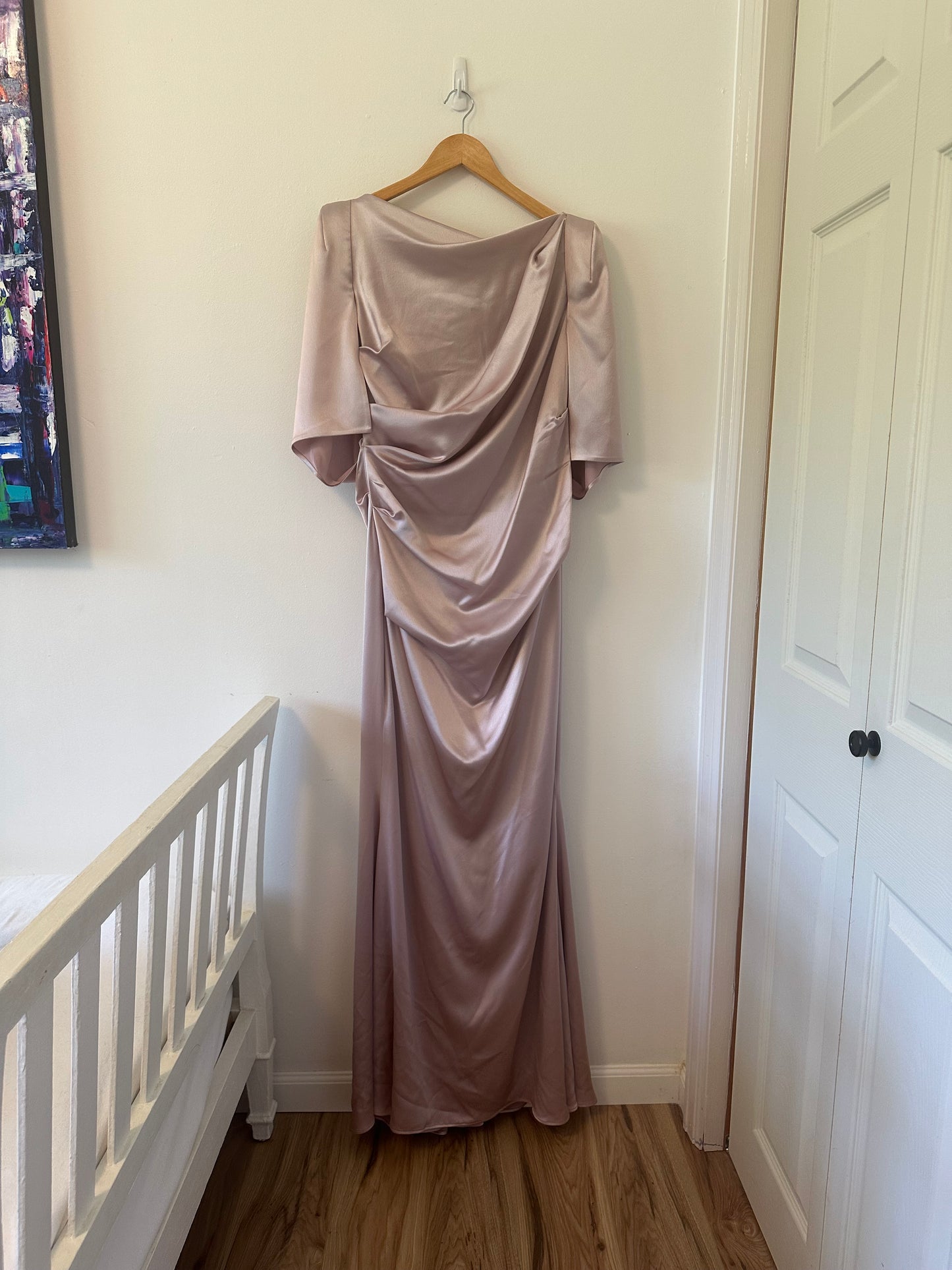 Talbot Runhof Bateau Neck Satin Floor Length Gown in Lilac - Size 12