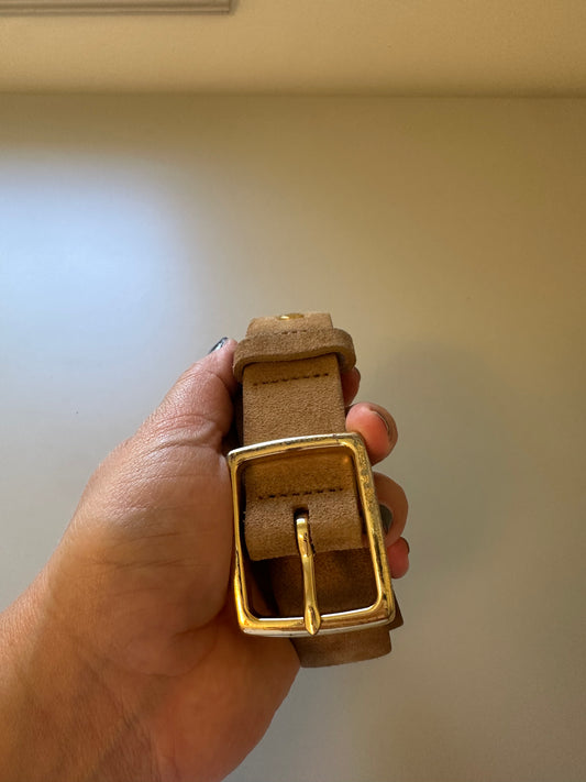 rag & bone Tan Suede Belt with Gold Buckle