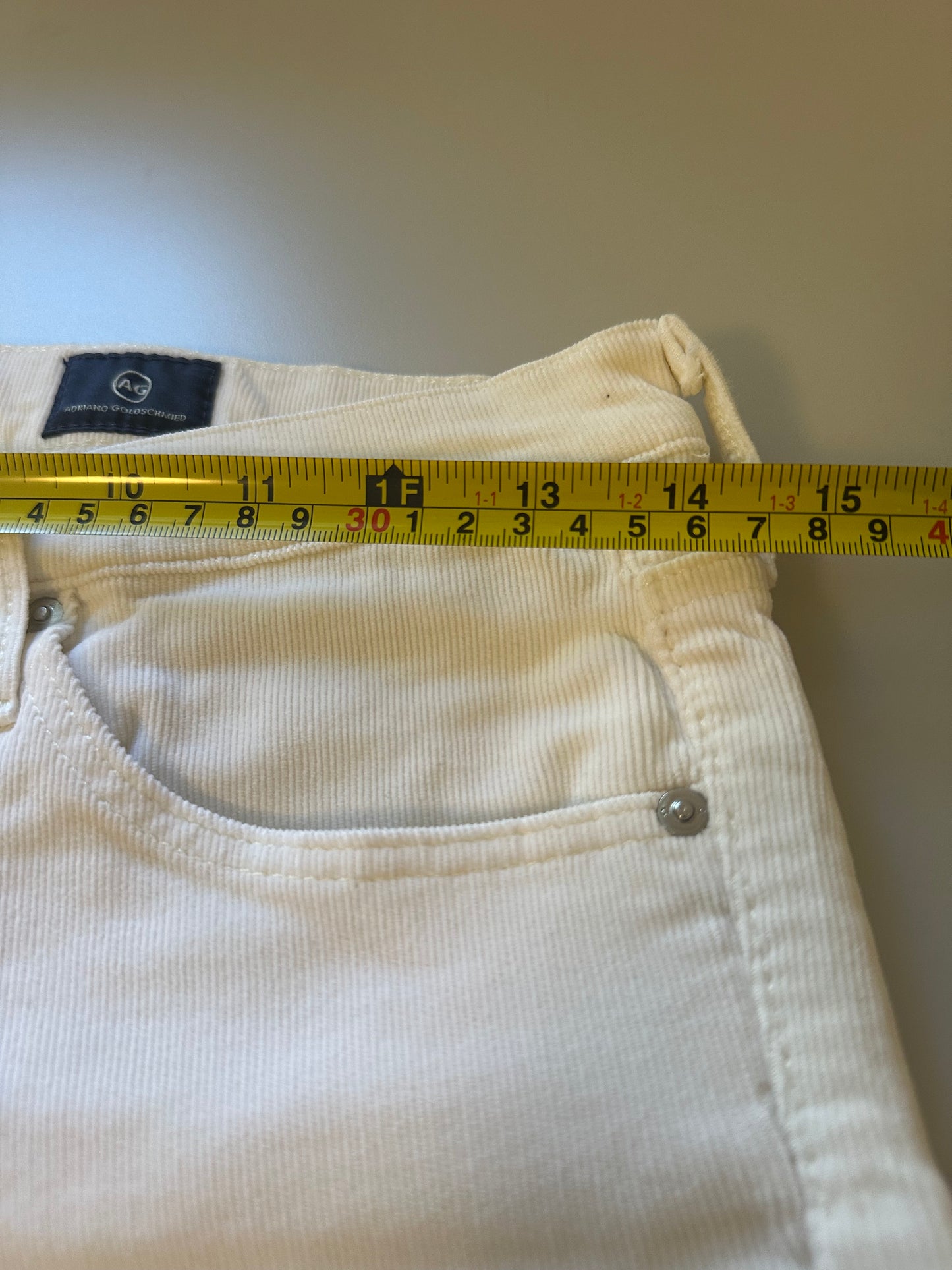 AG Adriano Goldschmied Stevie Ankle White Corduroy Jeans | Size 27