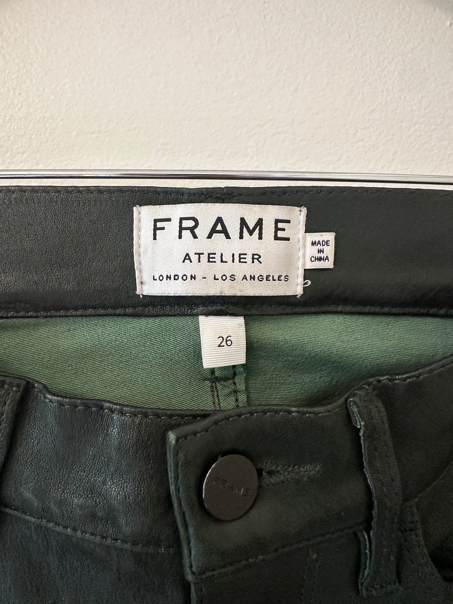 Frame Atelier Dark Green Leather Lamb Skin Pants - Size 26