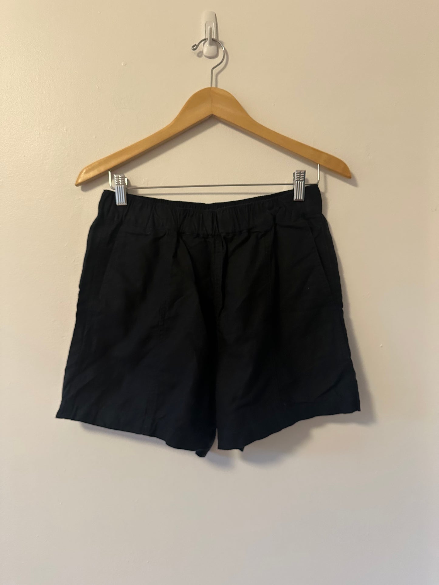 Madewell Linen Blend Black Relaxed Pull On Elastic Waist Shorts with Pockets | Size Small
