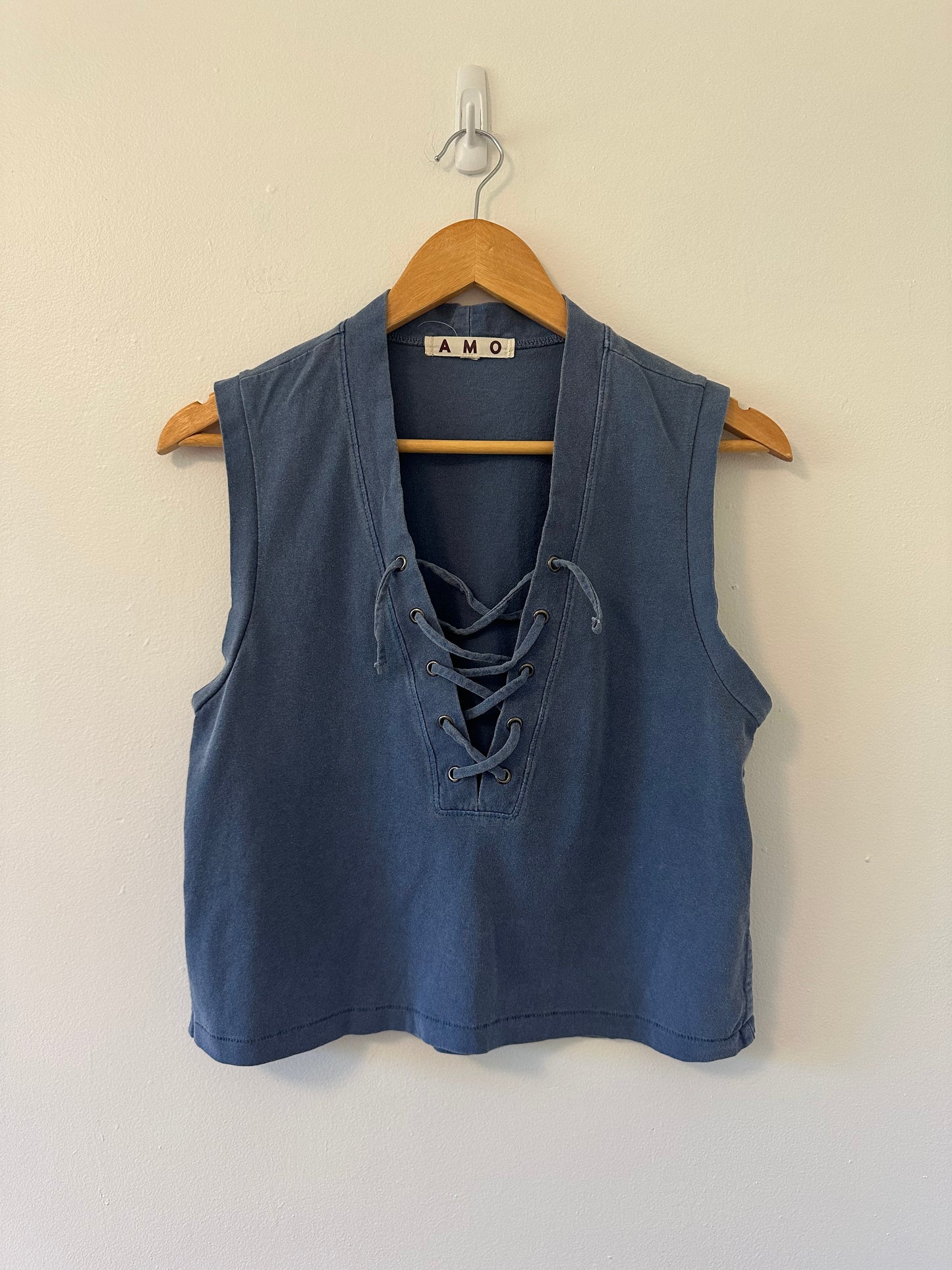 AMO Women's Aviva Blue Lace-Up Tank Top in Blue - Size Small
