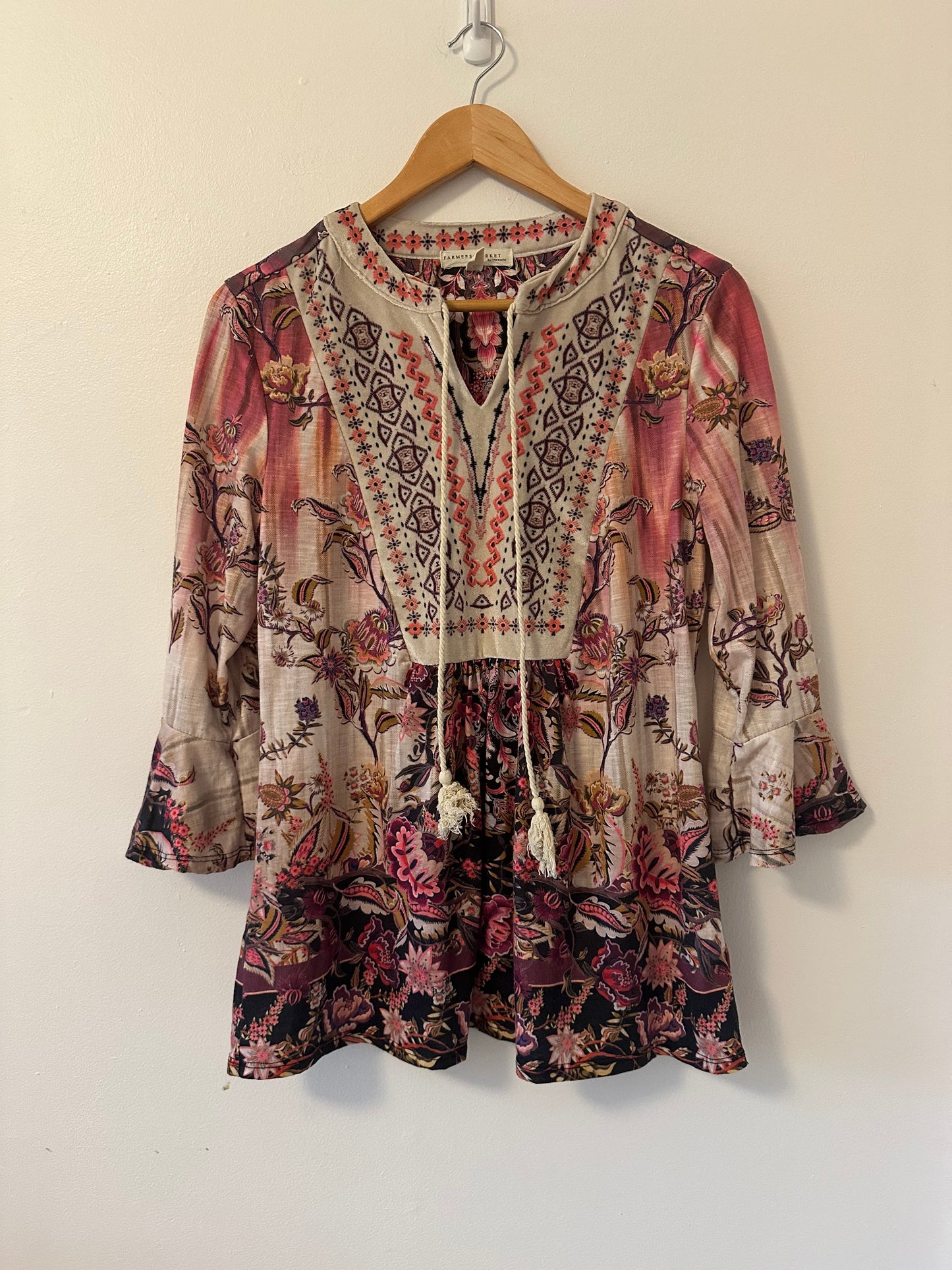 Farmers Market - Boho Floral Women's Blouse in Pink and Cream | Size Small