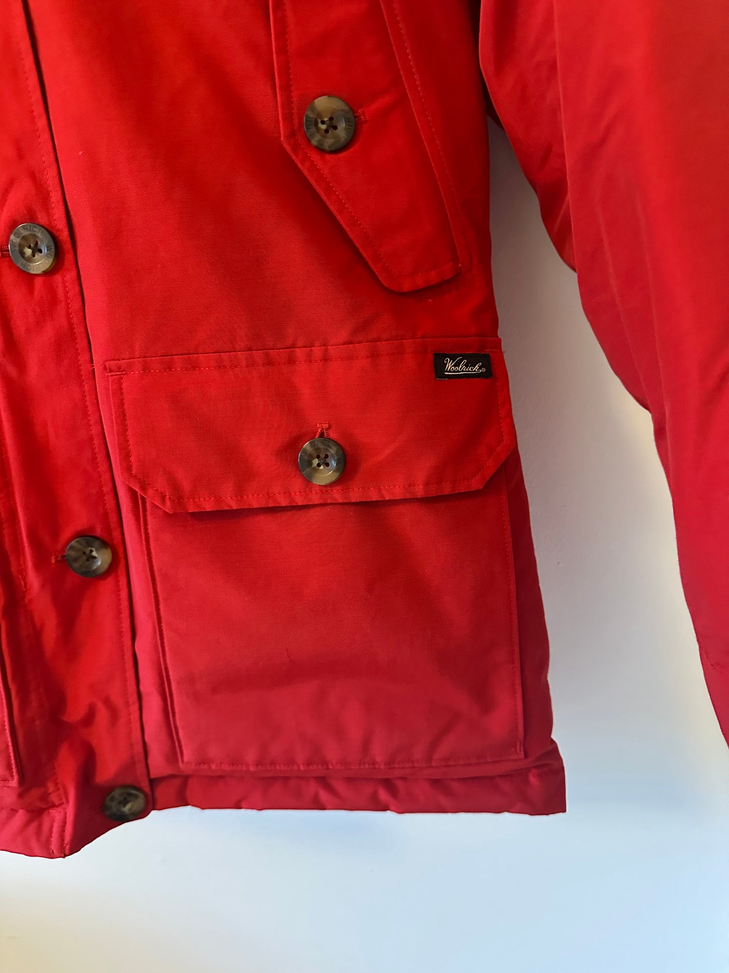 Woolrich Arctic Red Hooded Parka with Coyote Fur Trim | Size XS