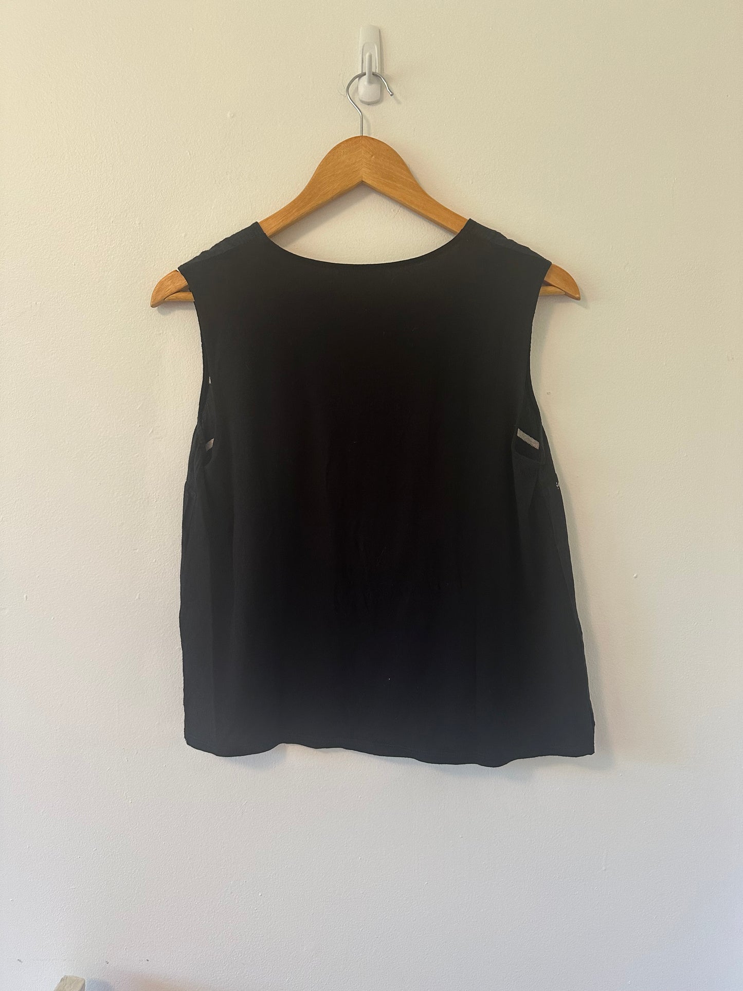Eileen Fisher Nomadic Stripe Black Round Split Neck Shell Tank Top - Size Small