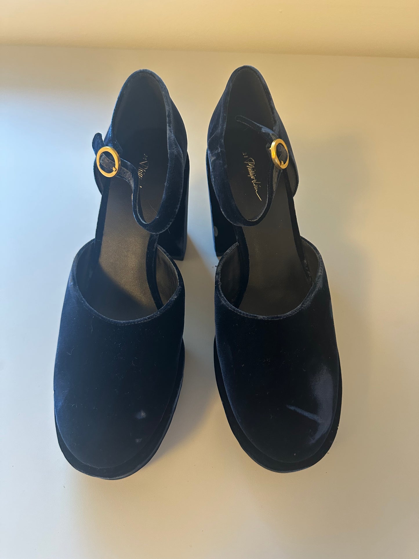3.1 Phillip Lim Naomi Navy Velvet Platform Maryjane Heels | Size 39.5