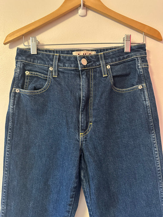 AMO Denim Bella Dark Blue Flare Jeans in Indie Blue | Size 29