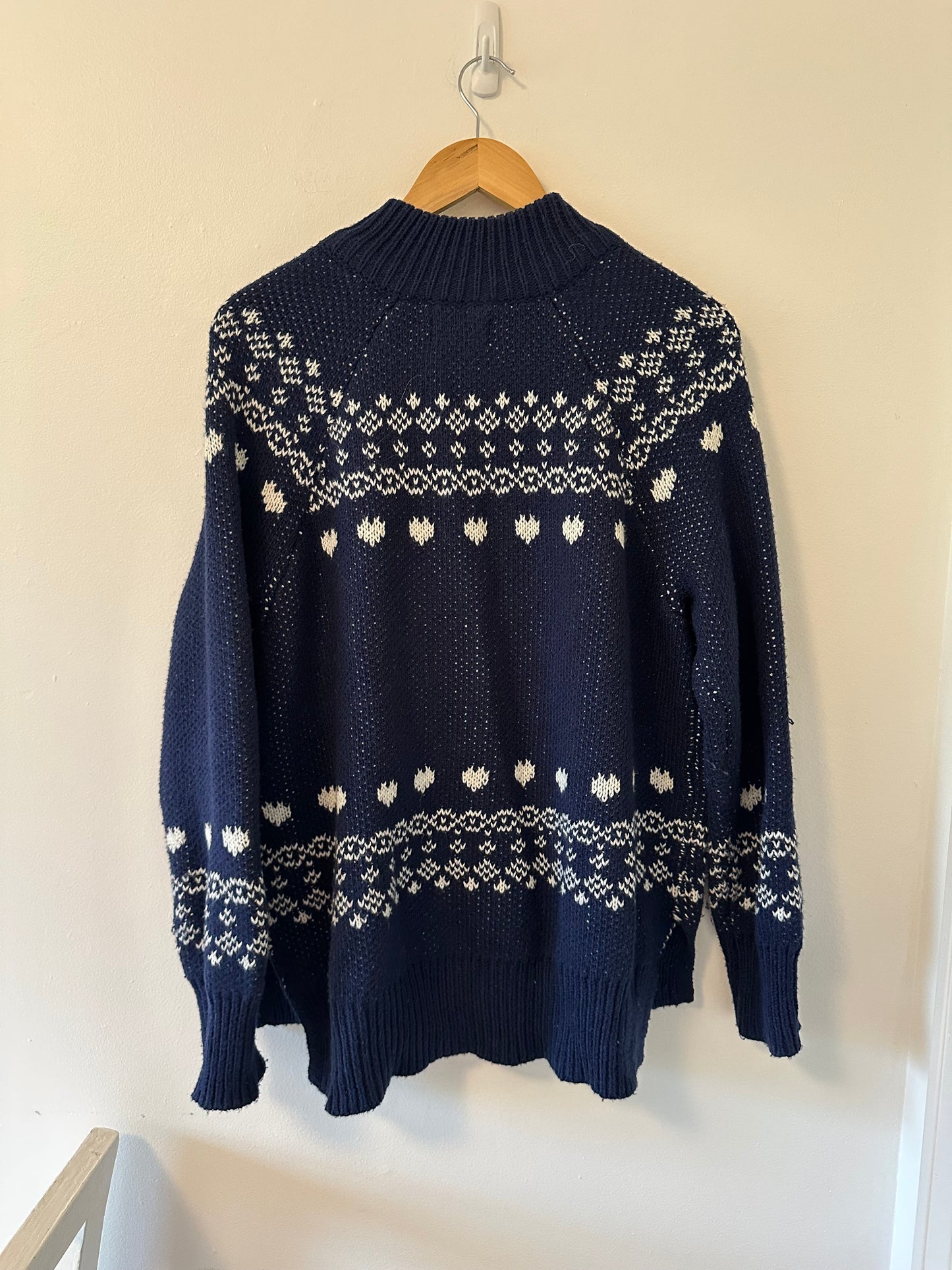 Aerie Navy and White LOVE Turtleneck Quarter Zip Sweater - Size Small