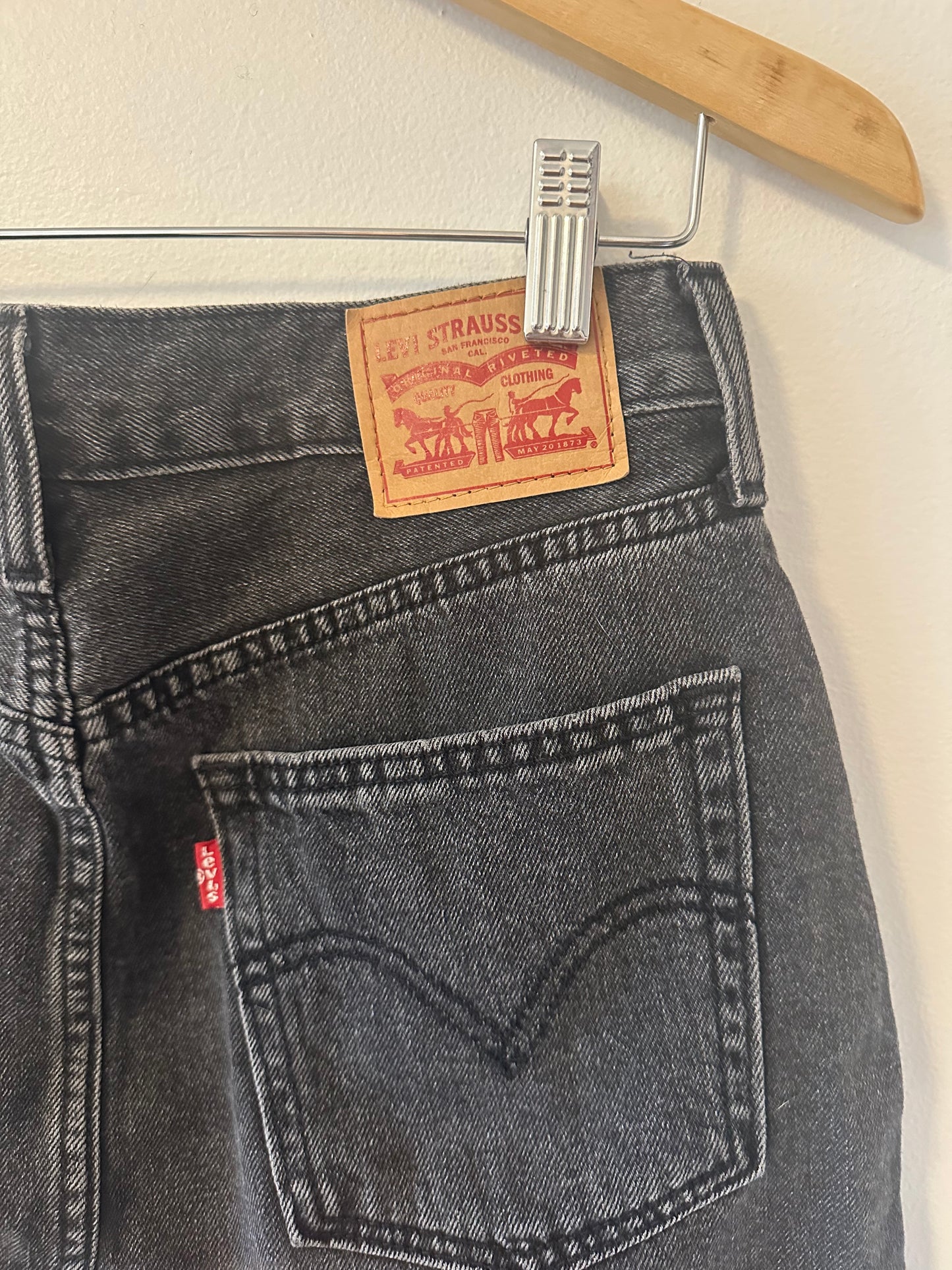 Levi's Black Distressed Hem Denim Mini Jean Skirt | Size 27