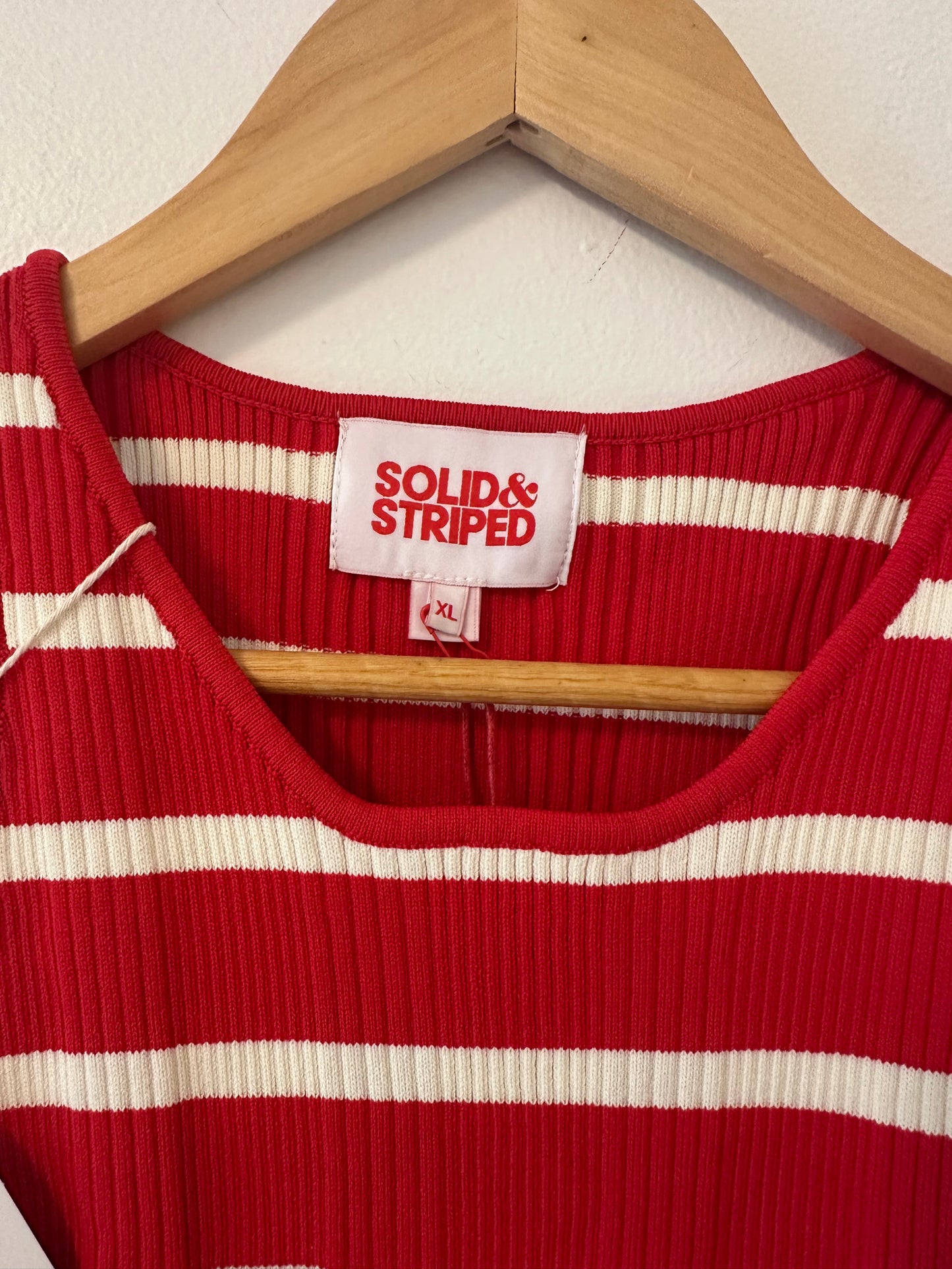 NWT Solid & Striped Red and White Striped Ribbed CarsonTank Top - Size XL