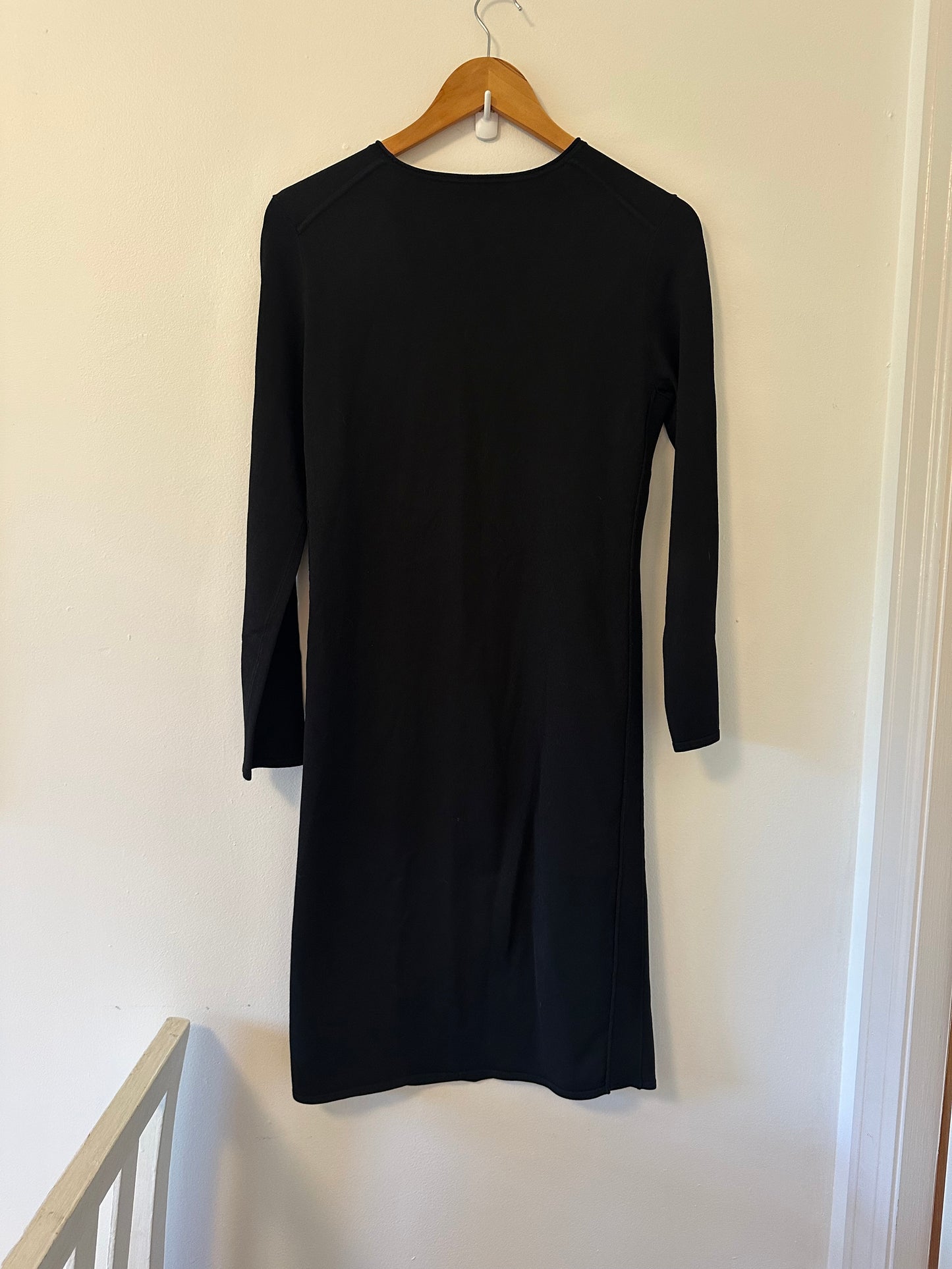 Vince Fitted Long Sleeve Knit Dress in Black - Size Medium