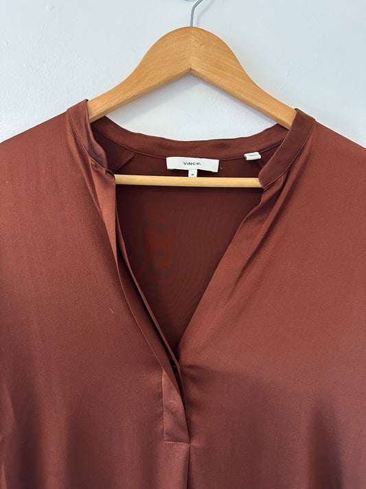 Vince Brown Silk Popover Top - Size Medium