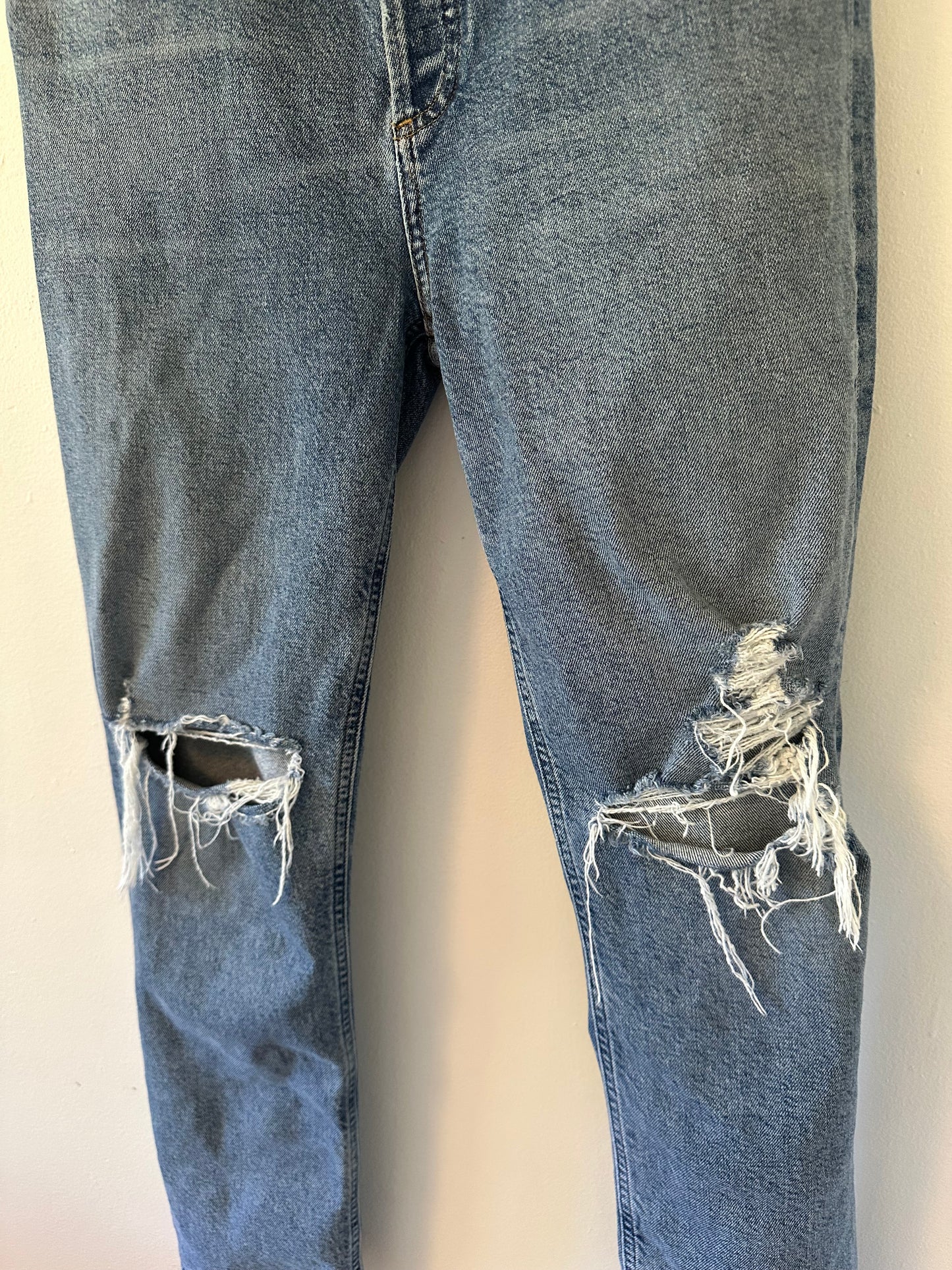 Agolde Riley Distressed Blue Skinny Stretch High Rise Jeans | Size 28
