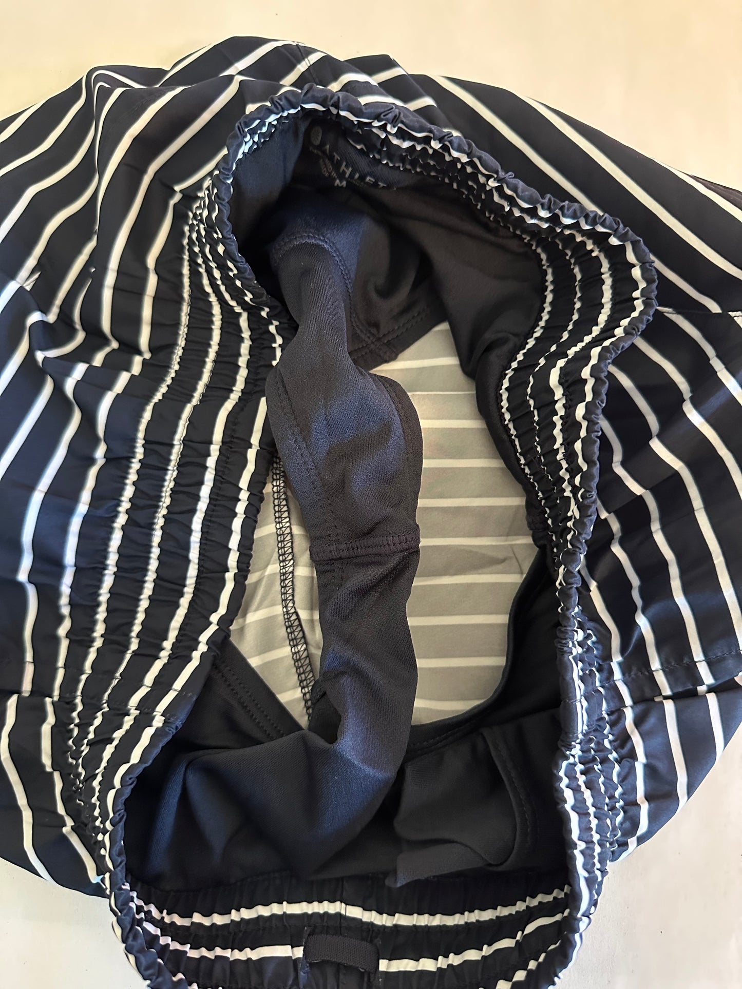 Athleta Dark Blue and White Striped Shorts - Size Medium