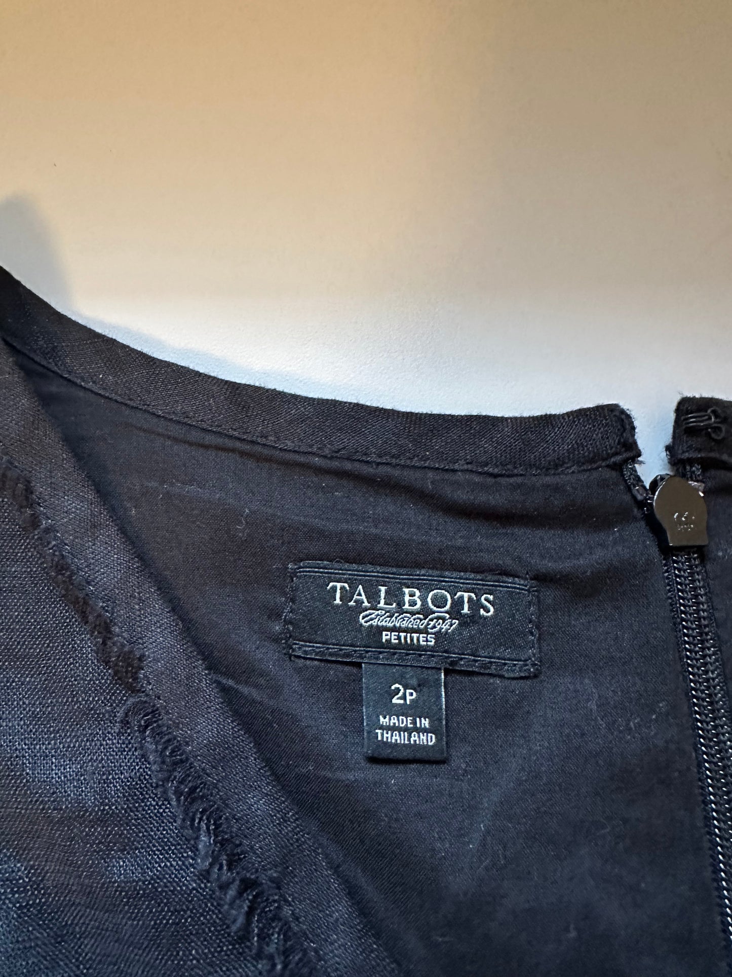Talbots - Black Sleeveless Tiered Linen Mini Dress | Size 2P