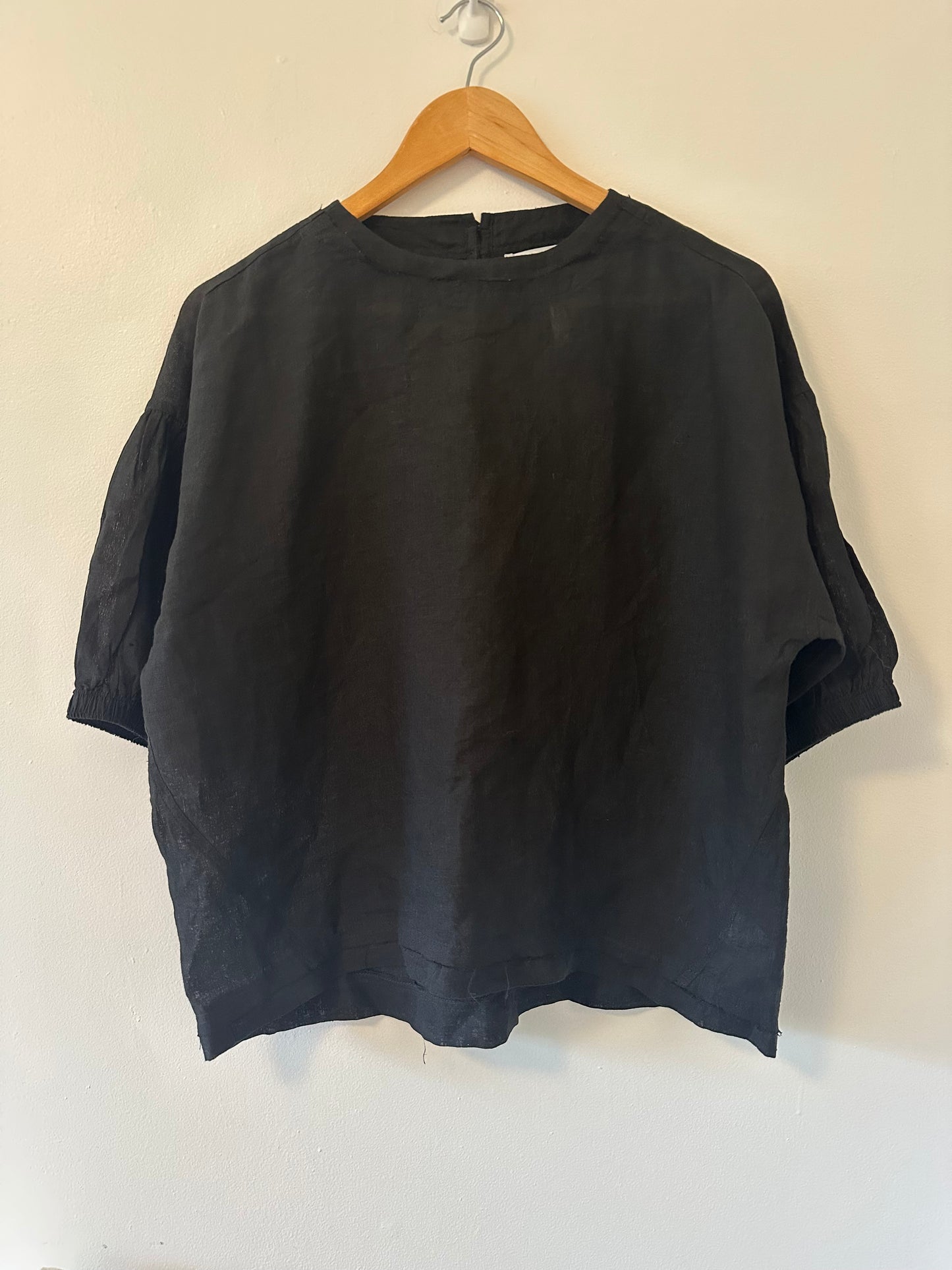 Apiece Apart Black Raw Edge Hem Peasant Blouse with Pouf Sleeves - Size XS
