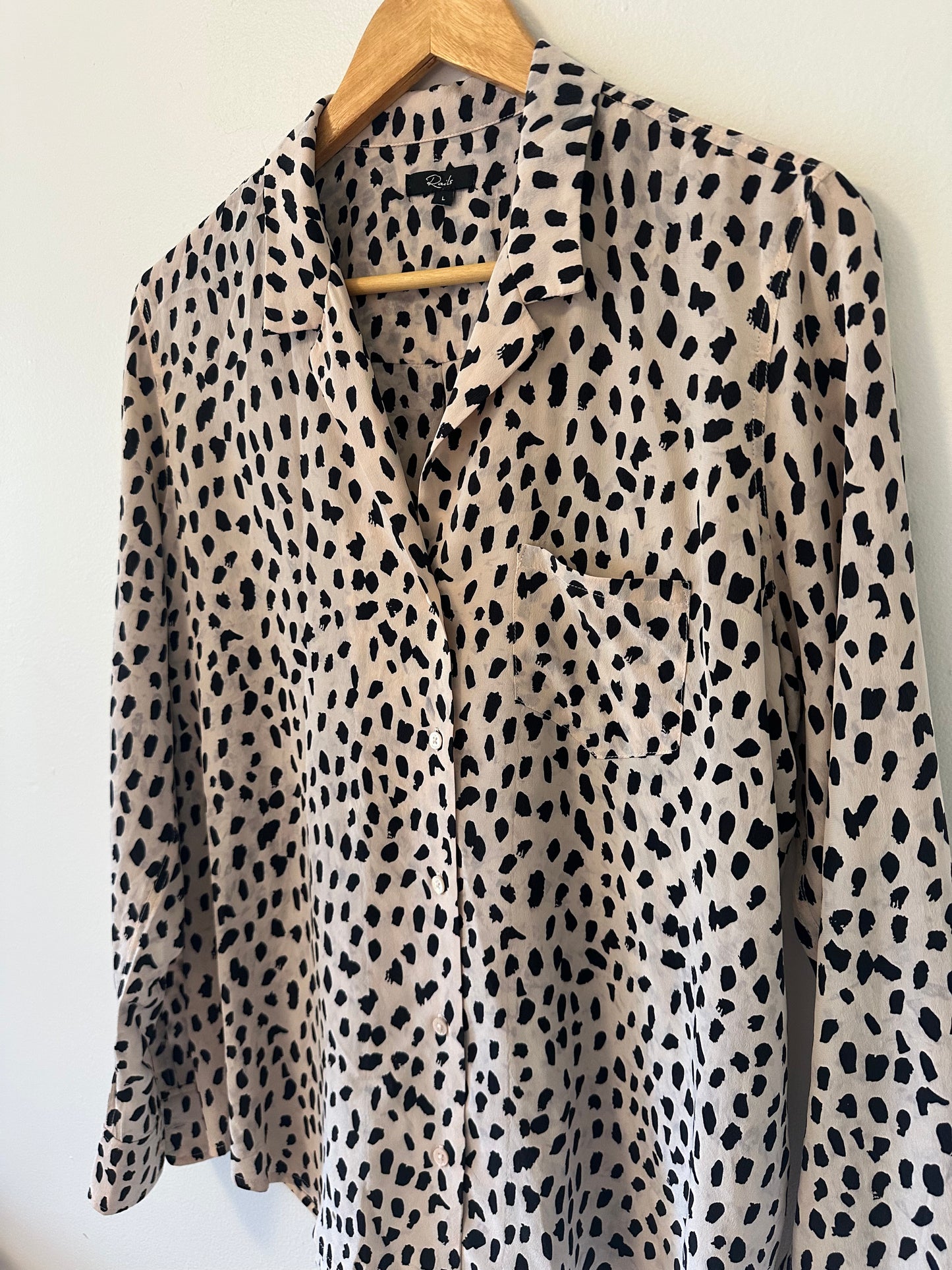 Rails Rebel Leopard Print Silk Button Down Top | Size Large