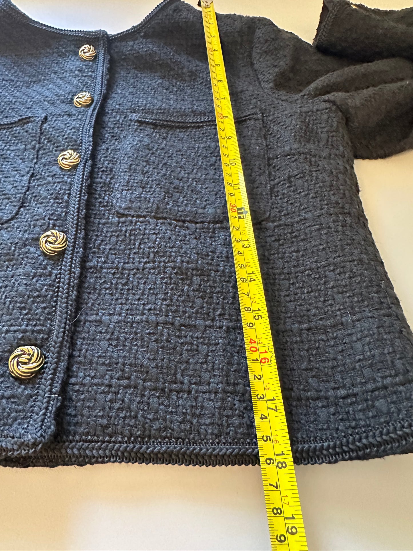 Aqua Black Tweed Textured Blazer Jacket with Gold Buttons | Size Medium