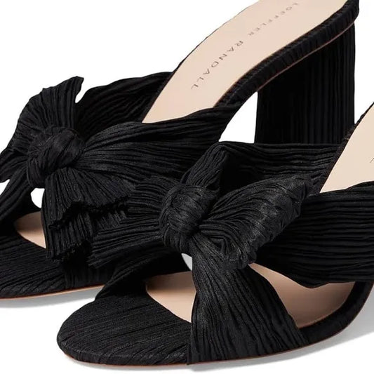 Loeffler Randall New Black Penny Mule Heels with Pleated Bow - Size 9