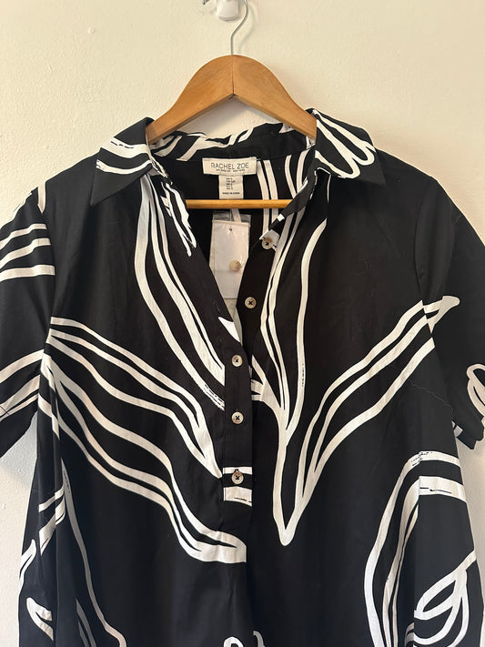 NWT Rachel Zoe Monochrome Leaf Pattern Dress | Size Small