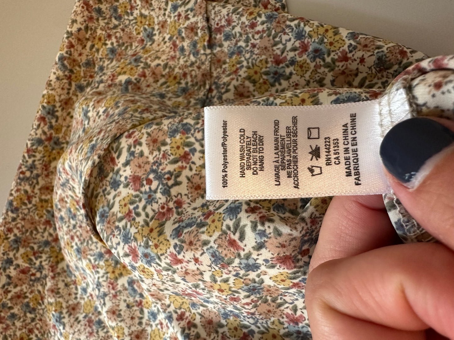 bishop + young Ruched Floral Button Down Blouse in Blue and Brown | Size Large