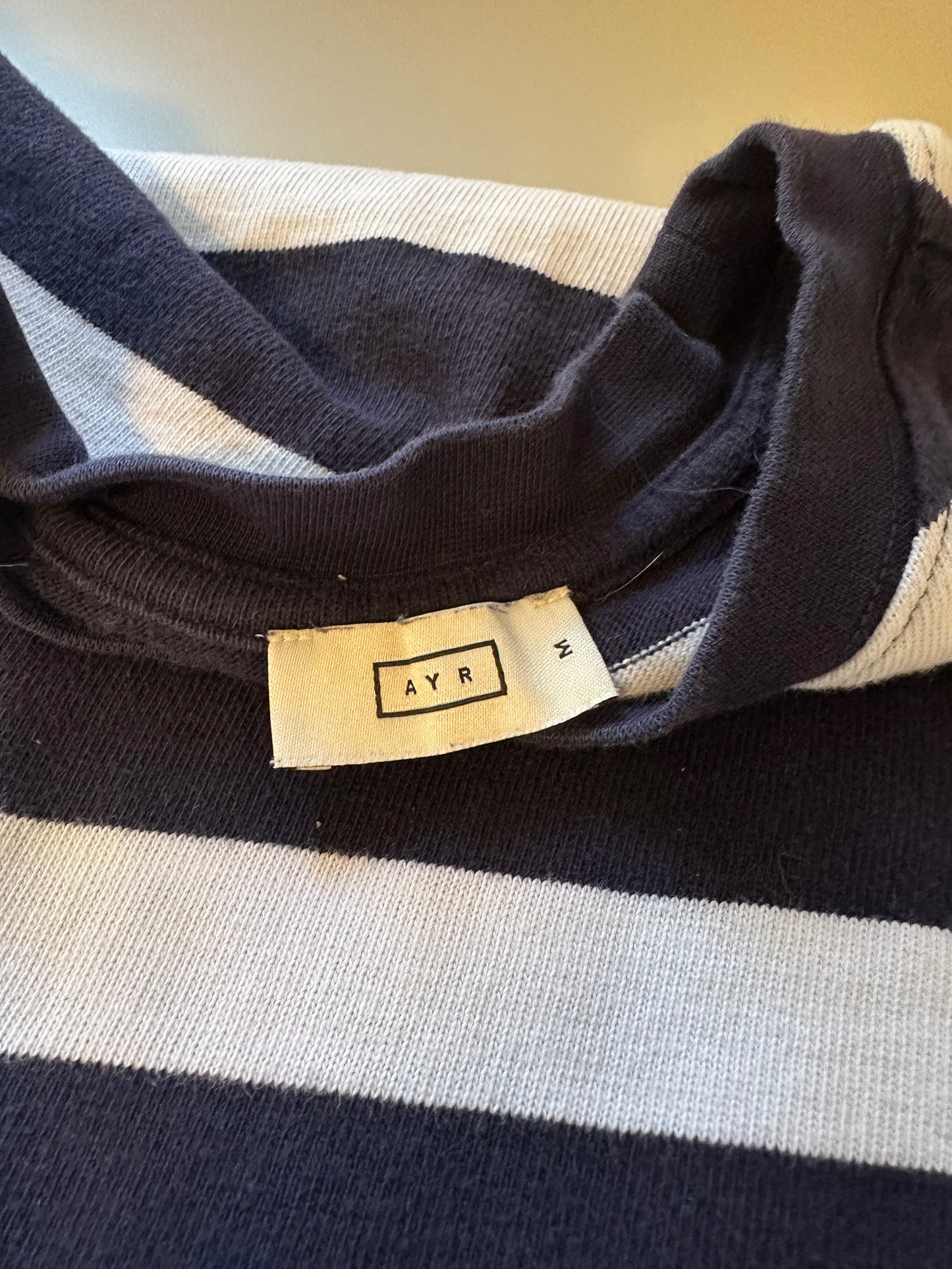 AYR The Early Mornings Navy and White Striped Tee | Size Medium