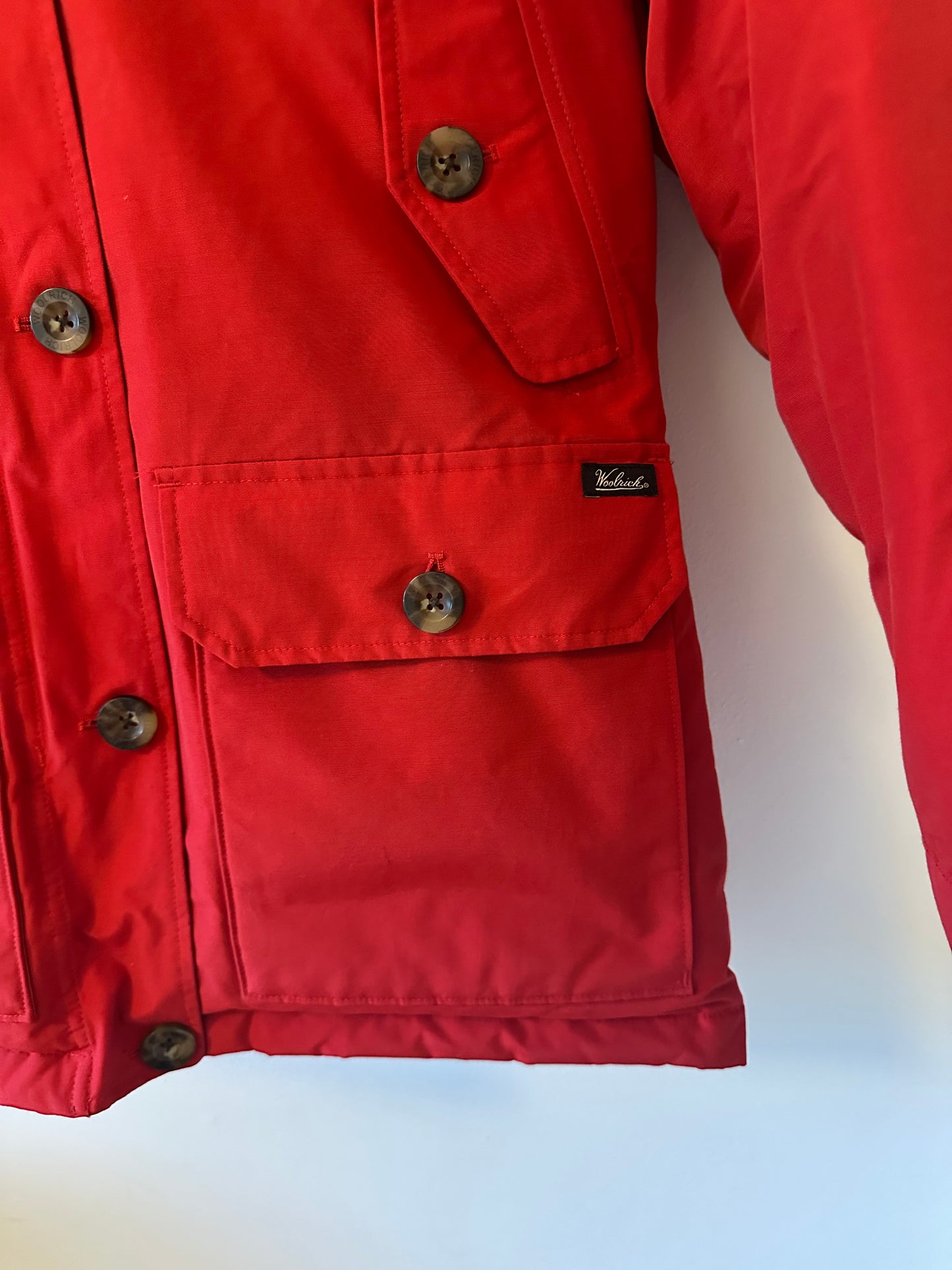 Woolrich Arctic Red Hooded Parka with Coyote Fur Trim | Size XS