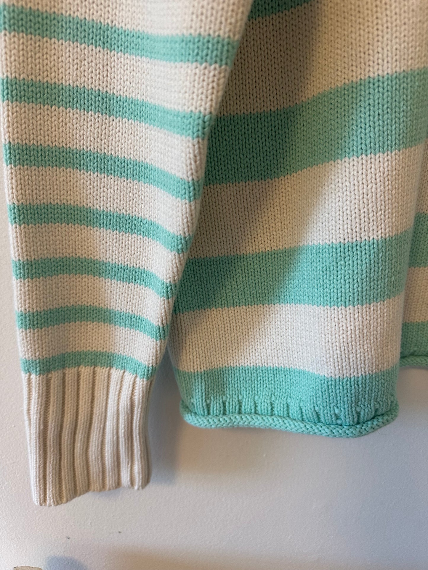 By Together Striped Cream and Green Women's Sweater Size Small