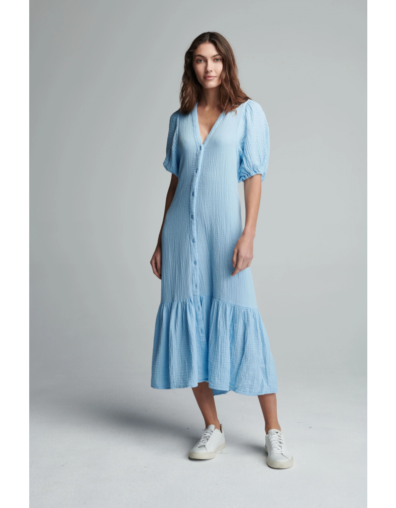 Sundays - Light Blue Decker Button Front Dress in Cotton Gauze | Size Small