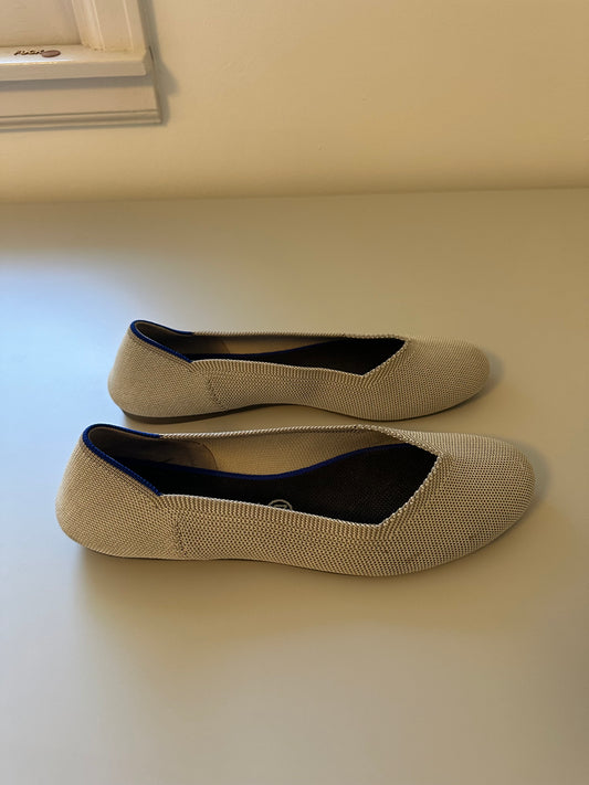 Rothy's The Flat Round Toe Birdseye Cream Flats in Flax | Size 10.5