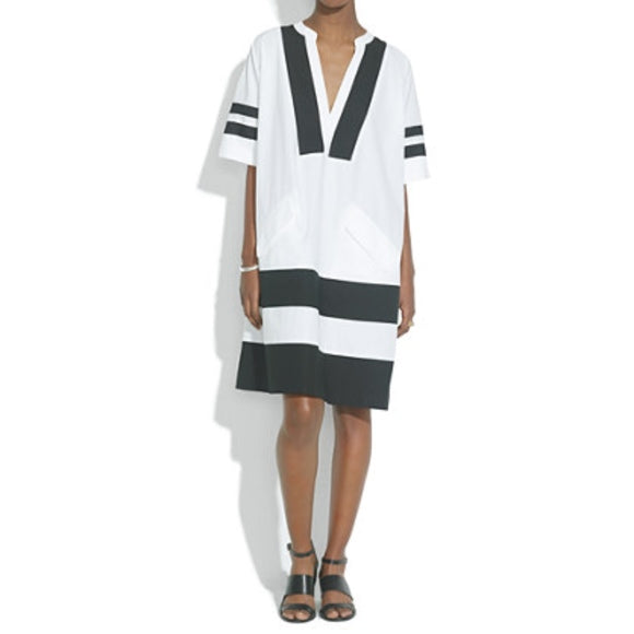 Madewell Black and White Striped Poncho Dress | Size Small