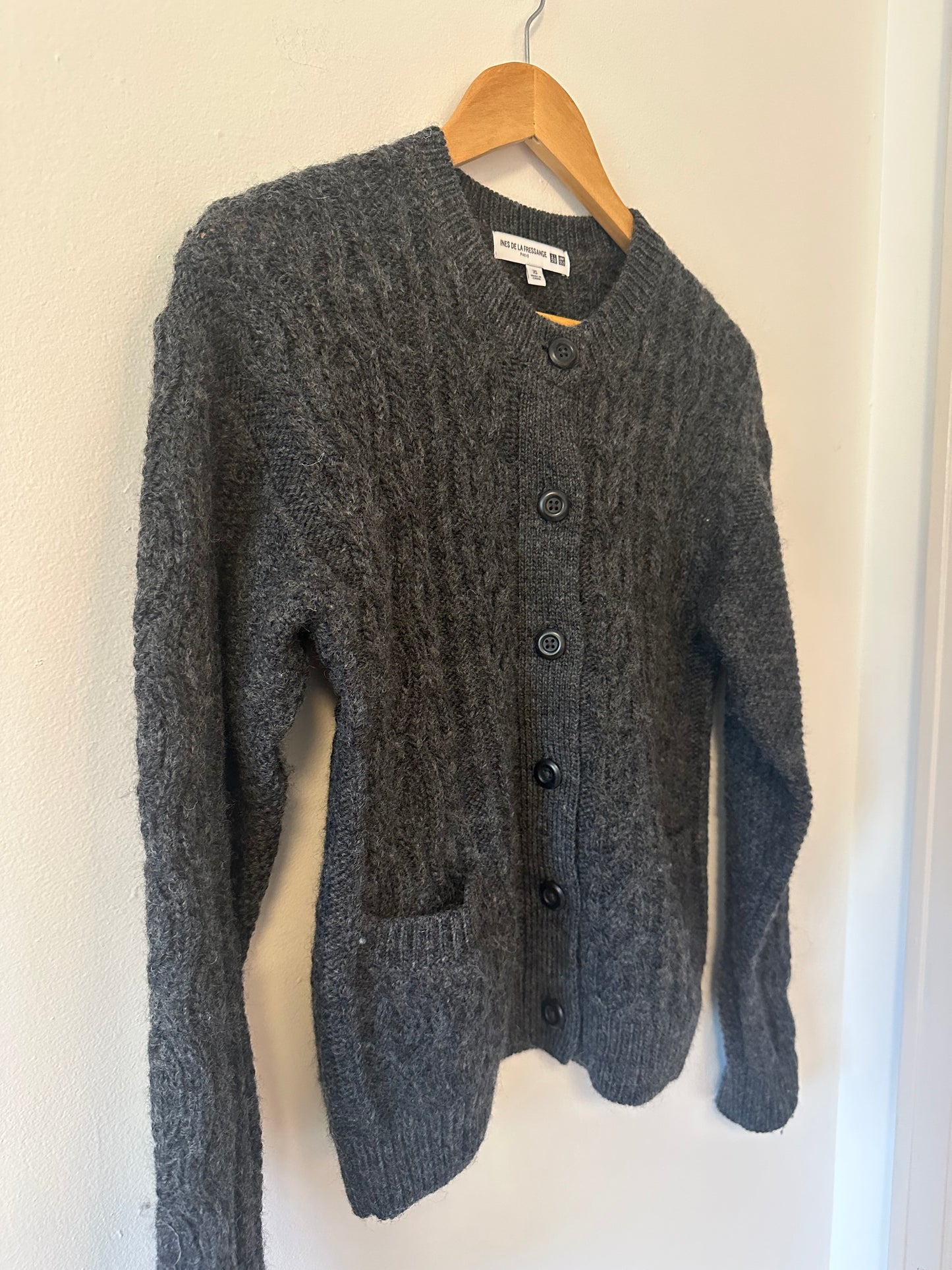 Uniqlo Dark Gray Cable Knit Wool Blend Cardigan | Size XS