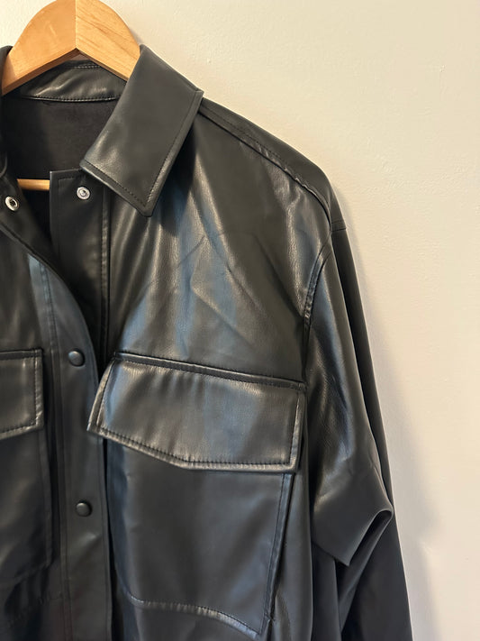 Zara Classic Black Faux Leather Oversized Jacket