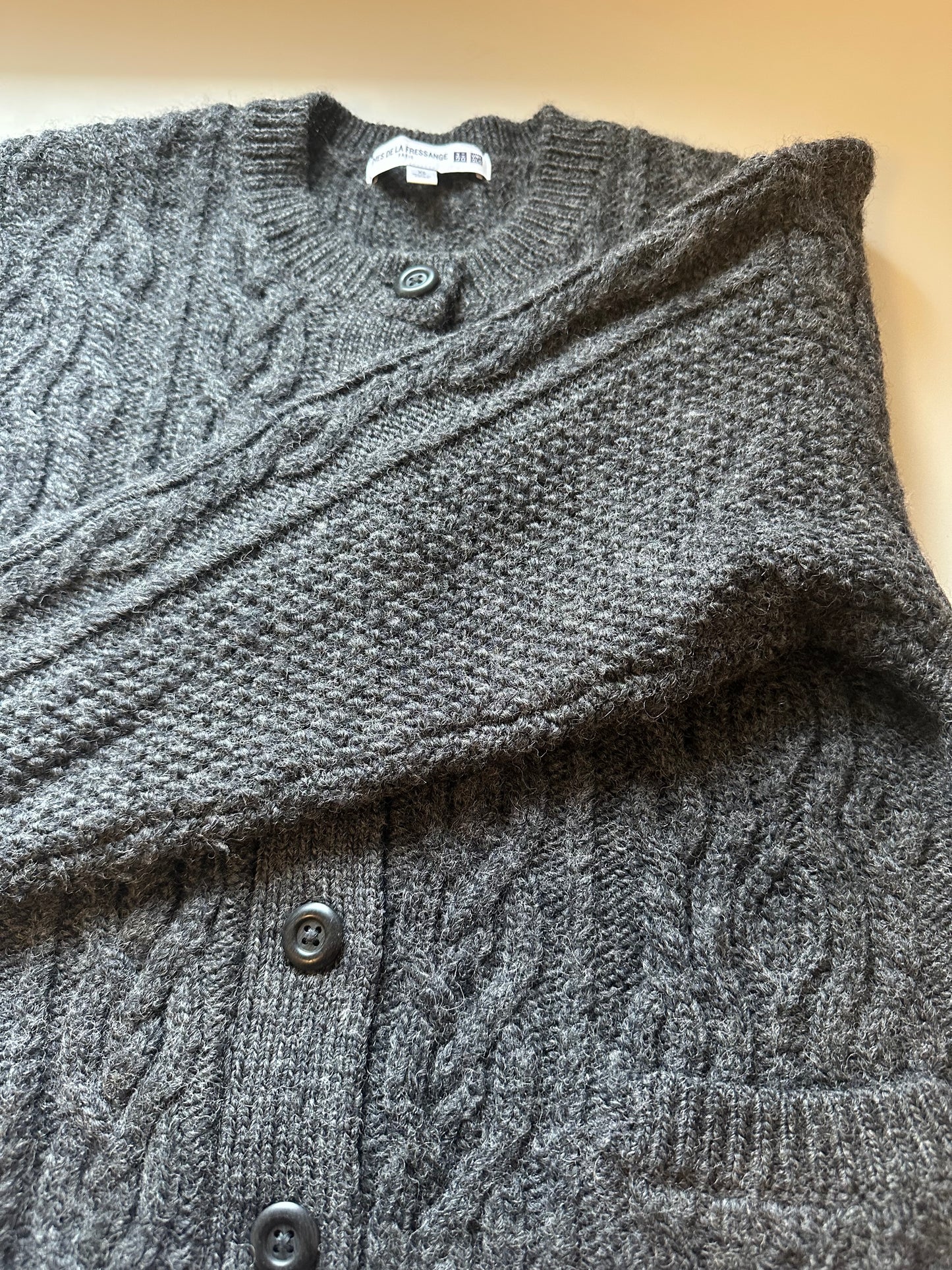 Uniqlo Dark Gray Cable Knit Wool Blend Cardigan | Size XS