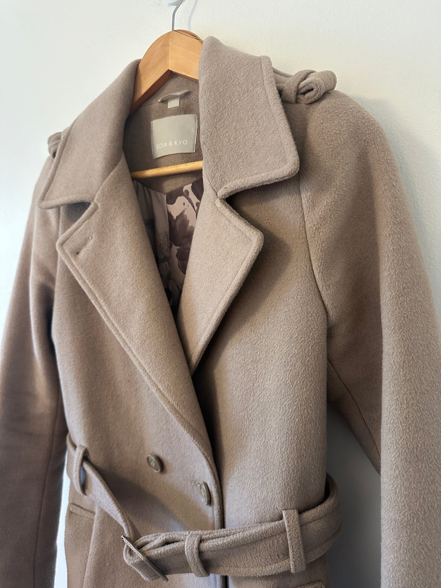 Soia & Kyo Classic Beige Wool Blend Trench Coat | Size XS