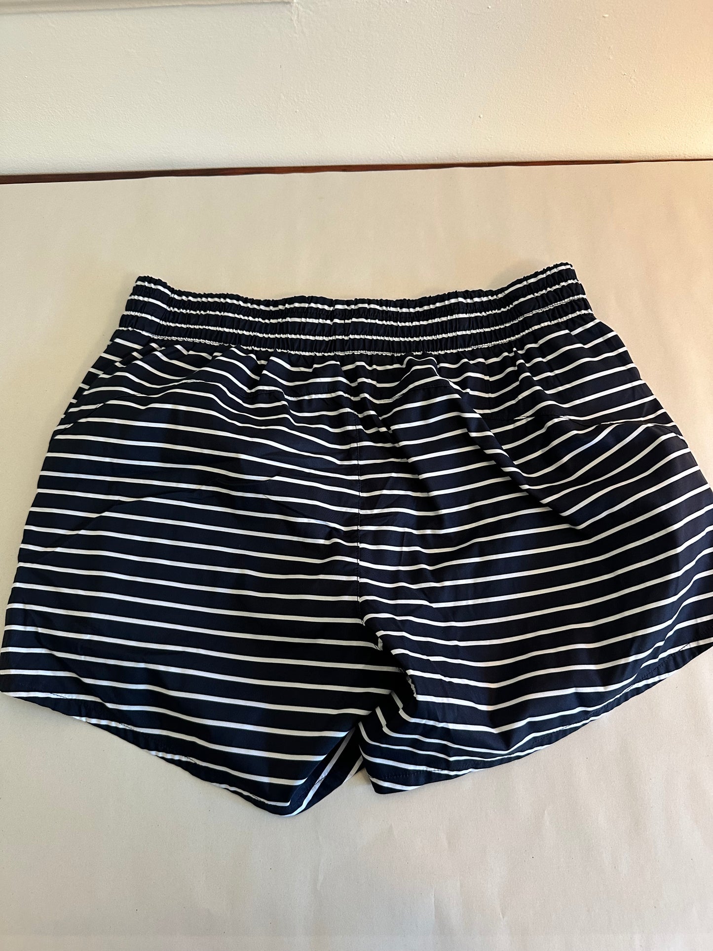 Athleta Dark Blue and White Striped Shorts - Size Medium